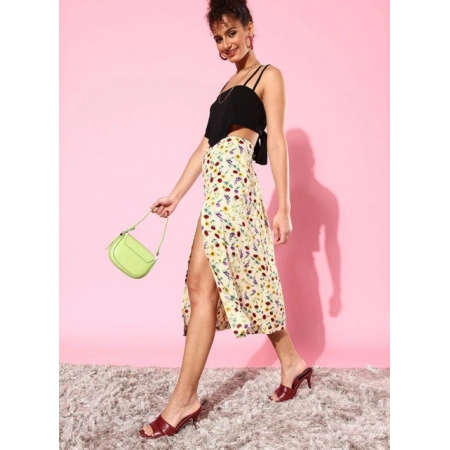 Generic Women's Polyester Floral Side Zip Skirt (Multicolor) Generic Women's Polyester Floral Side Zip Skirt (Multicolor)