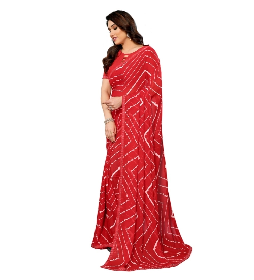 Generic Women's Georgette Printed Saree With Unstitched Blouse 5.5Mtr (Red)