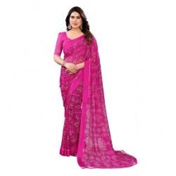 Generic Women's Georgette Printed Saree With Unstitched Blouse 5.5Mtr (Pink)