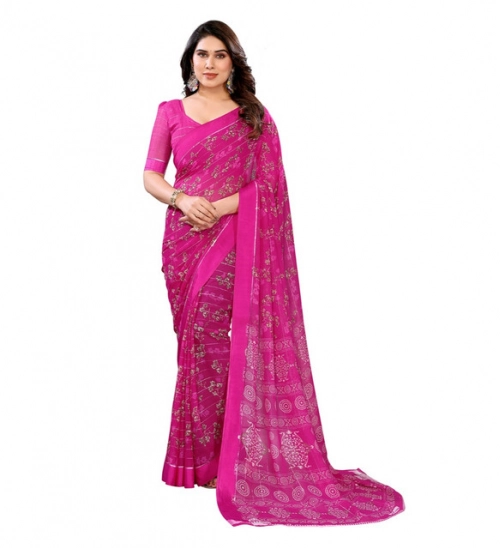 Generic Women's Georgette Printed Saree With Unstitched Blouse 5.5Mtr (Pink)