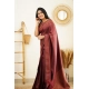 Generic Women's Litchi silk Printed Saree With Unstitched Blouse (Maroon)