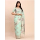 Generic Women's Linen Cotton Printed Saree With Unstitched Blouse 5.5Mtr (Sea Green)