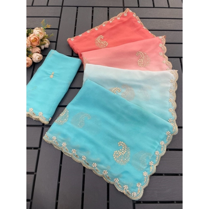 Women's Digital Printed Geogette Saree With Unstitched Blouse (Blue, 5-6 Mtrs) Women's Digital Printed Geogette Saree With Unstitched Blouse (Blue, 5-6 Mtrs)