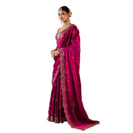 Generic Women's Silk Embroidered Saree With Unstitched Blouse 5.5Mtr (Pink) Generic Women's Silk Embroidered Saree With Unstitched Blouse 5.5Mtr (Pink)