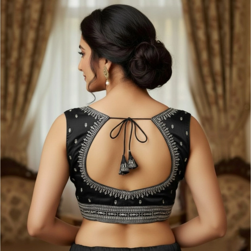 Generic Women's Zimmi Choo Sequin Work V-Neck Padded Blouse (Black 38 Ready (Self Alterable 36–40)