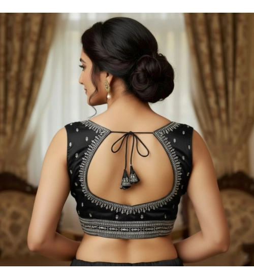 Generic Women's Zimmi Choo Sequin Work V-Neck Padded Blouse (Black 38 Ready (Self Alterable 36–40)