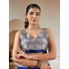 Generic Women's Satin Crepe Printed Saree With Unstitched Blouse 5.5Mtr (Blue)