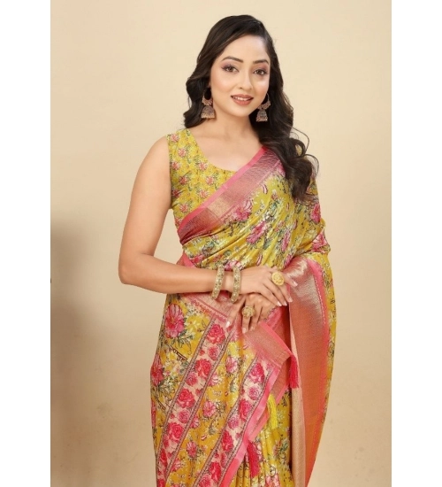 Generic Women's Cotton Silk Floral Printed Saree With Unstitched Blouse 5.5Mtr (Yellow) Generic Women's Cotton Silk Floral Printed Saree With Unstitched Blouse 5.5Mtr (Yellow)