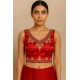 Generic Women's Silk Embroidered V-Neck Sleeveless Readymade Padded Blouse (Red, Size 38)