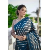 Generic Women's Faux_Tussar_Silk Geometric_Print Saree With Unstitched Blouse 5.5Mtr (Blue)