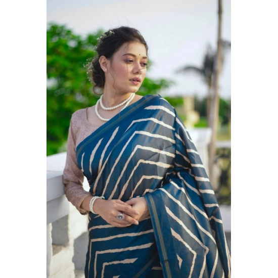 Generic Women's Faux_Tussar_Silk Geometric_Print Saree With Unstitched Blouse 5.5Mtr (Blue) Generic Women's Faux_Tussar_Silk Geometric_Print Saree With Unstitched Blouse 5.5Mtr (Blue)