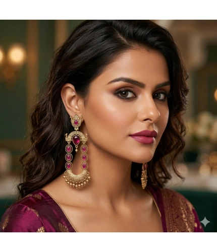 Generic Women's Zinc Alloy Gold Plated Chandbali Earrings (Multicolor)