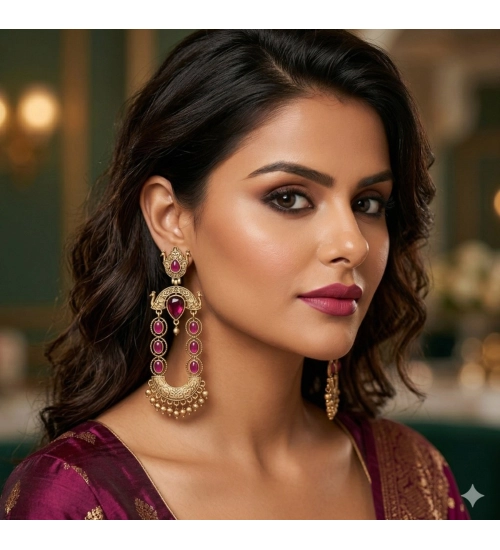 Generic Women's Zinc Alloy Gold Plated Chandbali Earrings (Multicolor)