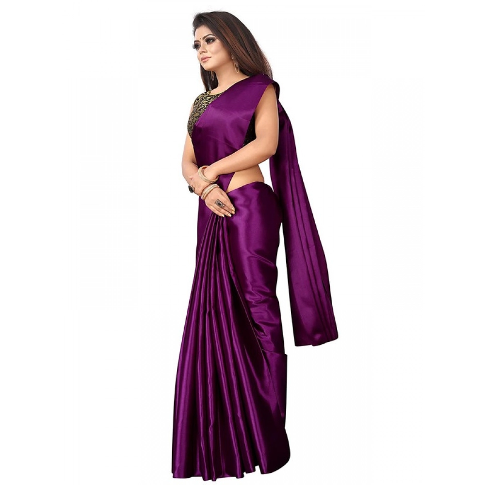 Generic Women's Satin Printed Saree With Unstitched Blouse 5.5Mtr (Wine) Generic Women's Satin Printed Saree With Unstitched Blouse 5.5Mtr (Wine)