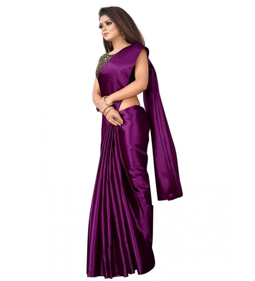 Generic Women's Satin Printed Saree With Unstitched Blouse 5.5Mtr (Wine)