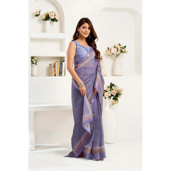 Generic Women's Linen Cotton Printed Ready To Wear Saree With Unstitched Blouse 5.5 Mtr (Light_Lavender) Generic Women's Linen Cotton Printed Ready To Wear Saree With Unstitched Blouse 5.5 Mtr (Light_Lavender)