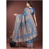 Generic Women's Silk Printed Saree With Unstitched Blouse 5.5Mtr (Sky Blue)