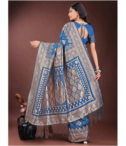 Generic Women's Silk Printed Saree With Unstitched Blouse 5.5Mtr (Sky Blue)