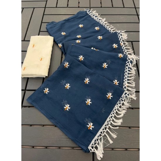 Generic Women's Georgette Embellished Saree With Unstitched Blouse 5.5Mtr (Navy) Generic Women's Georgette Embellished Saree With Unstitched Blouse 5.5Mtr (Navy)