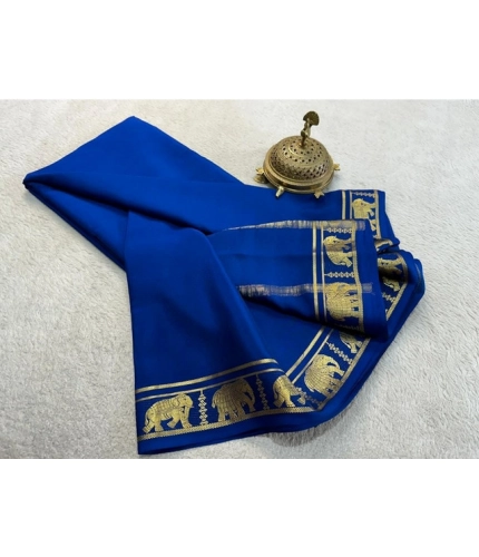 Generic Women's Crepe Chit Pallu Solid Saree With Unstitched Blouse 5.5Mtr (Navy Blue)