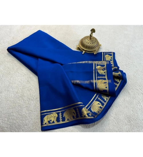 Generic Women's Crepe Chit Pallu Solid Saree With Unstitched Blouse 5.5Mtr (Navy Blue)