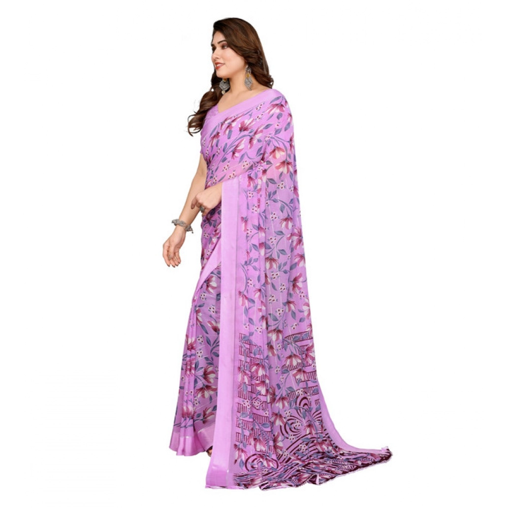 Generic Women's Georgette Printed Saree With Unstitched Blouse 5.5Mtr (Purple) Generic Women's Georgette Printed Saree With Unstitched Blouse 5.5Mtr (Purple)