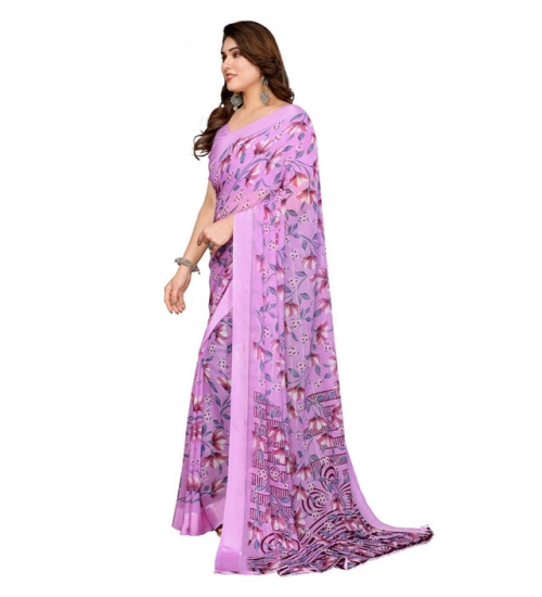 Generic Women's Georgette Printed Saree With Unstitched Blouse 5.5Mtr (Purple)