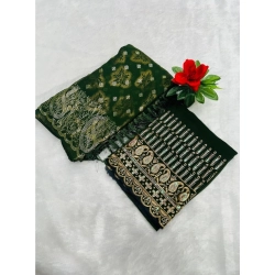 Generic Women's Embroidered Georgette Saree With Unstitched Blouse (Dark Green, 5-6 Mtrs)