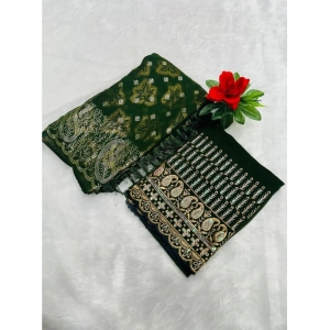 Generic Women's Embroidered Georgette Saree With Unstitched Blouse (Dark Green, 5-6 Mtrs)