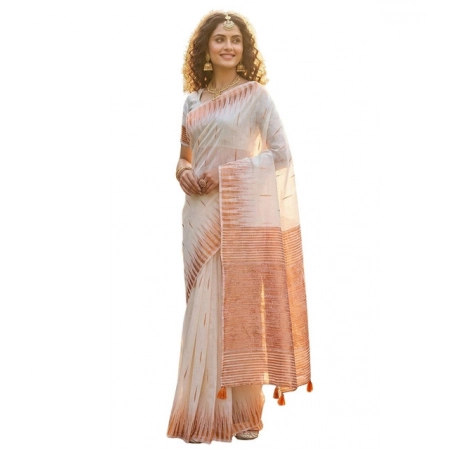 Generic Women's Linen Cotton Printed Saree With Unstitched Blouse 5.5Mtr (White) Generic Women's Linen Cotton Printed Saree With Unstitched Blouse 5.5Mtr (White)