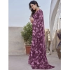 Generic Women's Chiffon Printed Saree With Unstitched Blouse 5.5Mtr (Purple)