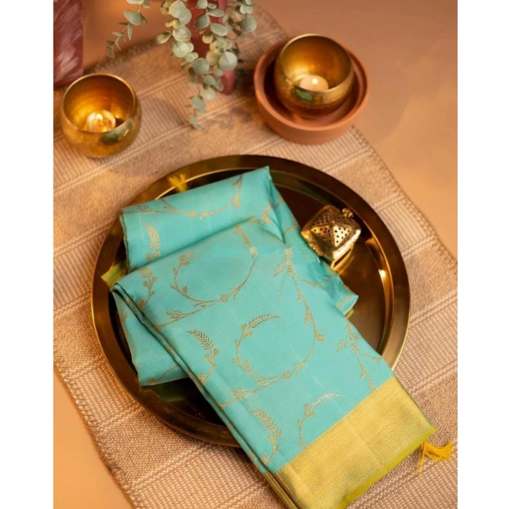 Generic Women's Soft Litchi Silk Jacquard Work Saree With Unstitched Blouse 5.5Mtr (Sky Blue) Generic Women's Soft Litchi Silk Jacquard Work Saree With Unstitched Blouse 5.5Mtr (Sky Blue)