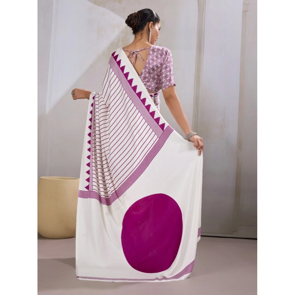 Generic Women's Satin Crepe Printed Saree With Unstitched Blouse 5.5Mtr (White) Generic Women's Satin Crepe Printed Saree With Unstitched Blouse 5.5Mtr (White)