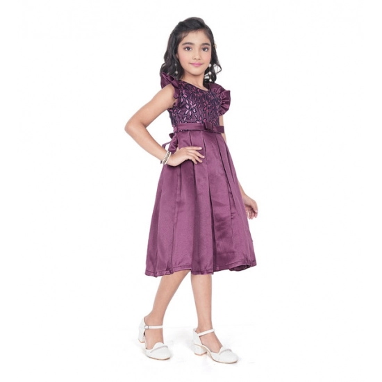 Generic Girl's Satin Printed Sleeve Less Round Neck Dress (Purple) Generic Girl's Satin Printed Sleeve Less Round Neck Dress (Purple)