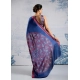 Generic Women's Satin Crepe Printed Saree With Unstitched Blouse 5.5Mtr (Blue)