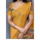 Generic Women's Linen Printed Saree With Unstitched Blouse 5.5Mtr (Mustard)