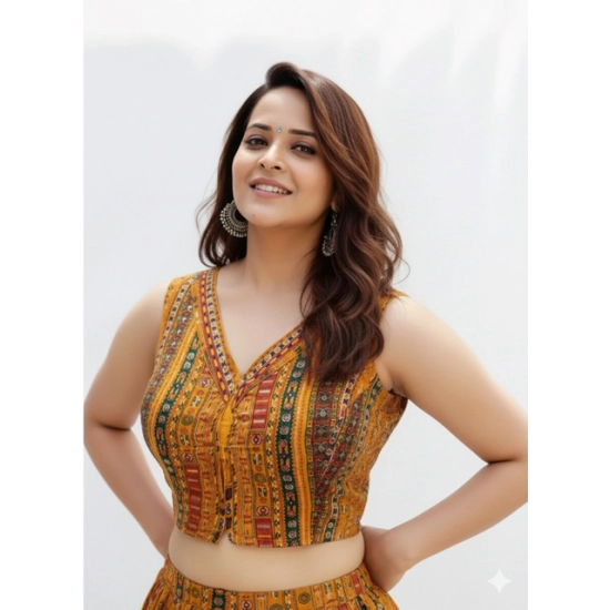 Generic Women's Cambric Cotton V Neck Padded Blouse (Mustard, 38 Ready Size (Self-Alterable 36–40) Generic Women's Cambric Cotton V Neck Padded Blouse (Mustard, 38 Ready Size (Self-Alterable 36–40)