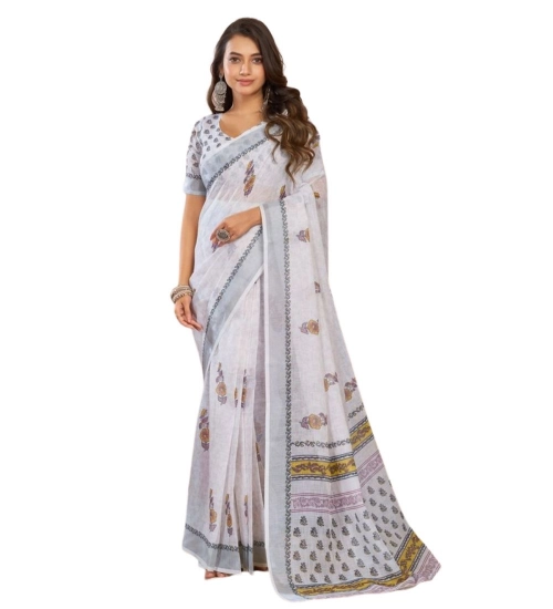 Generic Women's Faux Linen Floral Print Ready to wear Saree With Unstitched Blouse 5.5Mtr (Off_White) Generic Women's Faux Linen Floral Print Ready to wear Saree With Unstitched Blouse 5.5Mtr (Off_White)