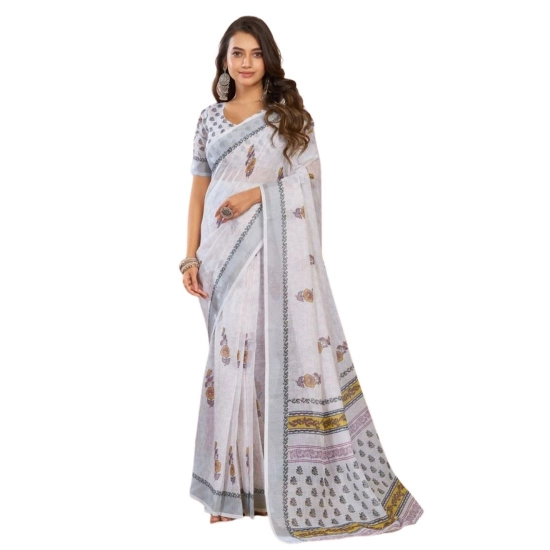 Generic Women's Faux Linen Floral Print Ready to wear Saree With Unstitched Blouse 5.5Mtr (Off_White) Generic Women's Faux Linen Floral Print Ready to wear Saree With Unstitched Blouse 5.5Mtr (Off_White)