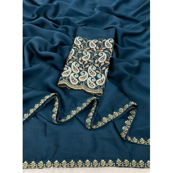 Generic Women's Chiffon Embroidered Saree With Unstitched Blouse 5.5Mtr (Teal) Generic Women's Chiffon Embroidered Saree With Unstitched Blouse 5.5Mtr (Teal)