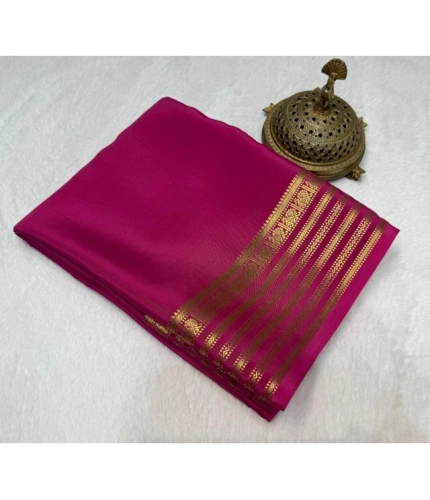 Generic Women's Crepe Chit Pallu Solid Saree With Unstitched Blouse 5.5Mtr (Pink)