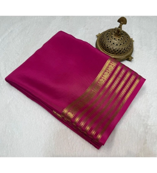 Generic Women's Crepe Chit Pallu Solid Saree With Unstitched Blouse 5.5Mtr (Pink)