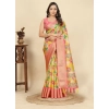 Generic Women's Cotton Silk Floral Printed Saree With Unstitched Blouse 5.5Mtr (Yellow)