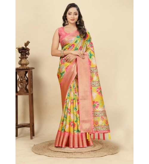 Generic Women's Cotton Silk Floral Printed Saree With Unstitched Blouse 5.5Mtr (Yellow) Generic Women's Cotton Silk Floral Printed Saree With Unstitched Blouse 5.5Mtr (Yellow)