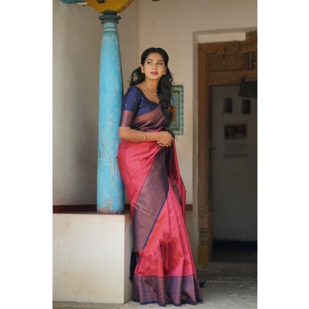 Generic Women's Soft Lichi Silk Printed Saree With Unstitched Blouse 5.5Mtr (Red)