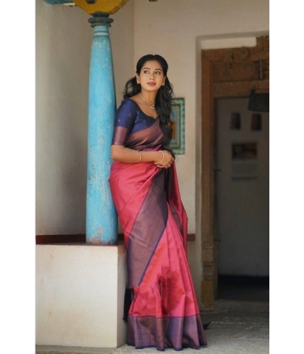 Generic Women's Soft Lichi Silk Printed Saree With Unstitched Blouse 5.5Mtr (Red)