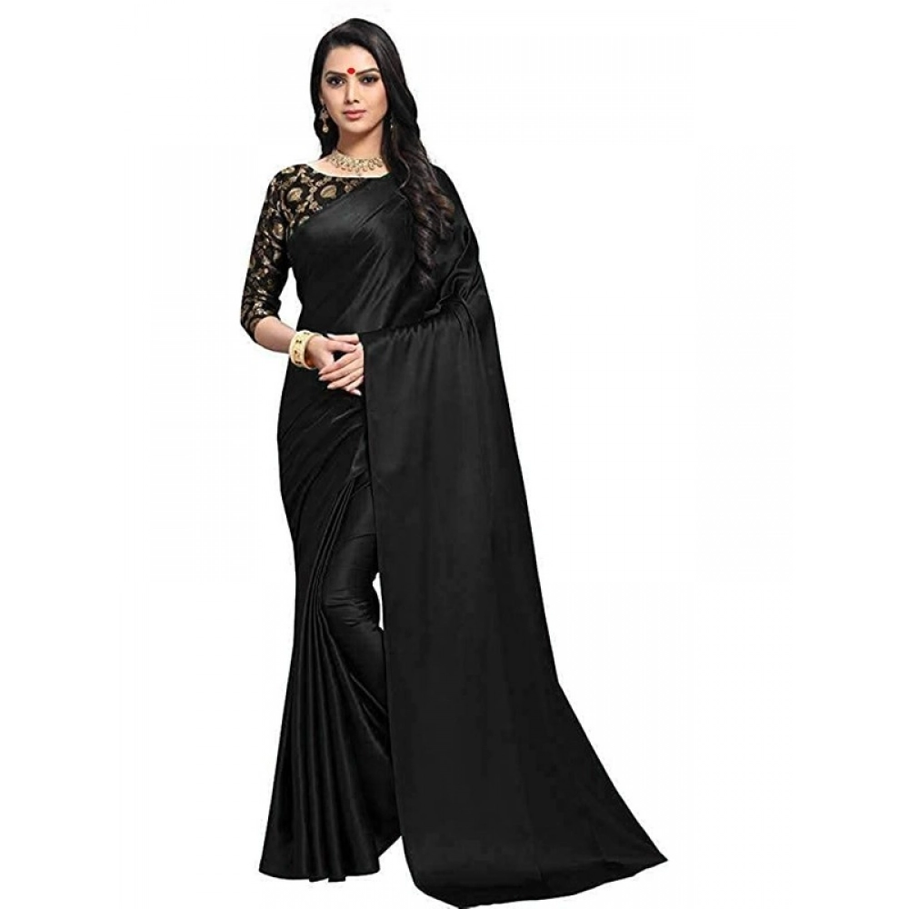 Generic Women's Satin Solid Saree With Unstitched Blouse 5.5Mtr (Black) Generic Women's Satin Solid Saree With Unstitched Blouse 5.5Mtr (Black)