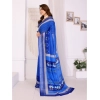 Generic Women's Linen Cotton  Printed Saree With Unstitched Blouse 5.5Mtr (Blue)