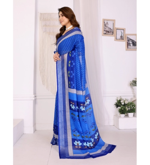 Generic Women's Linen Cotton Printed Saree With Unstitched Blouse 5.5Mtr (Blue) Generic Women's Linen Cotton Printed Saree With Unstitched Blouse 5.5Mtr (Blue)