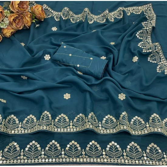 Generic Women's Georgette Embellished Saree With Unstitched Blouse 5.5Mtr (Blue) Generic Women's Georgette Embellished Saree With Unstitched Blouse 5.5Mtr (Blue)